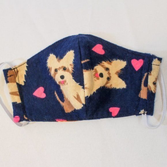 Flannel Yorkies - Youth Two Layer Reusable Washable Cotton Face Mask - Picture 1 of 4